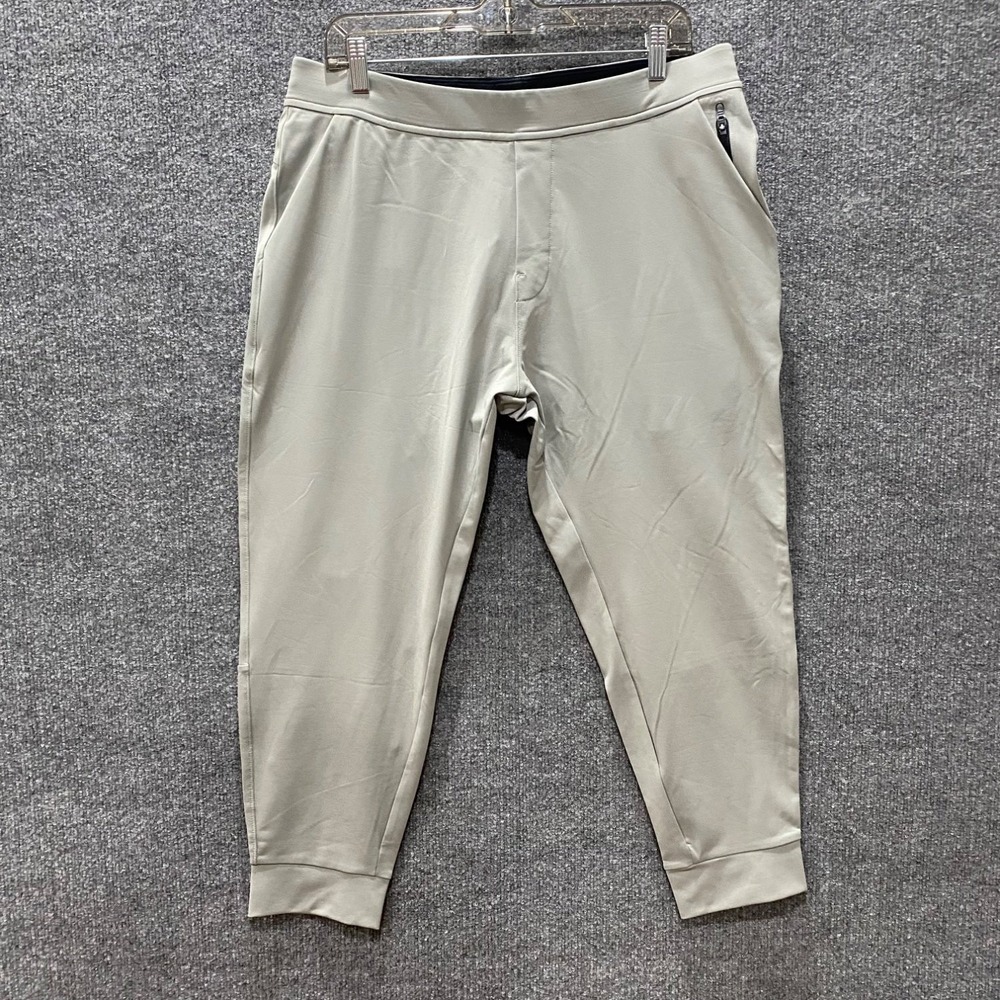 Primo Golf Pants Jogger Mens L Tan Tapered Leg Embroidered Cuffed Elastic Waist